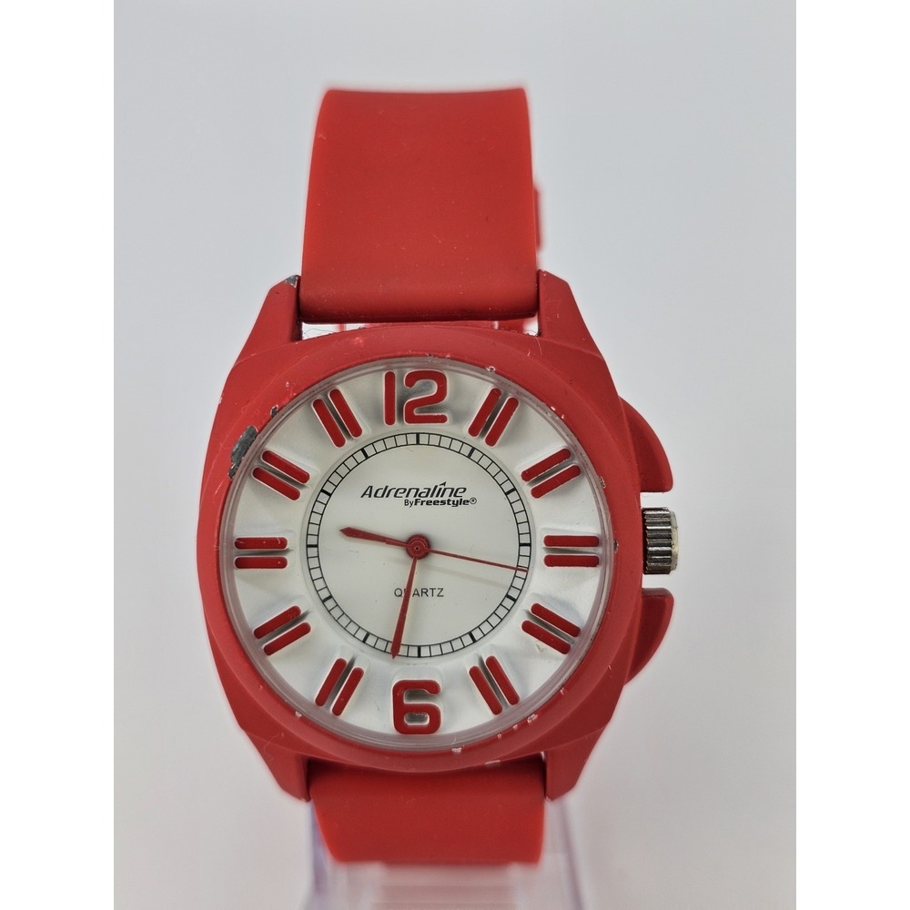 Freestyle Adrenaline Men Watch 40MM White Dial Red Plastic Bands‎ New Battery